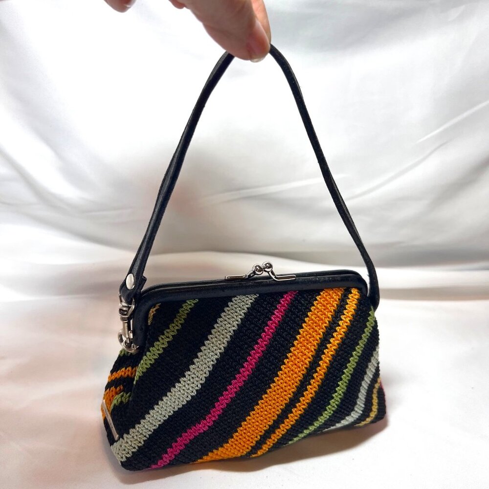 The Sak-Miniture Purse-Black/Fuchsia/Green/Yellow Stripes-Lined Pink-Wrist Purse - Picture 3 of 16